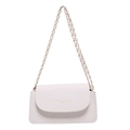 Chic white flap crossbody bag with golden chain strap and minimalist rectangular design - White