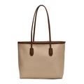 Minimalist beige tote bag with brown handles and stitching for daily office commuting - Khaki