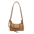 Brown drawstring ruched cloud bag with ruffled flap and knotted shoulder strap - Khaki