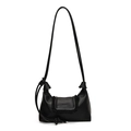 Black drawstring cloud bag with ruffle edges and knotted strap for women crossbody wear - Black