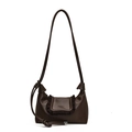 Dark brown drawstring cloud bag with ruffled edges and sleek matte finish for women - Brown