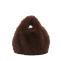 Chic dark brown faux fur handbag with a minimalist round handle for winter - Brown