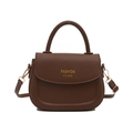 Classic dark brown PU leather saddle bag with top handle and adjustable shoulder strap - Brown