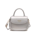 Fashion silver metallic saddle bag for women with golden hardware and long shoulder strap - Silver