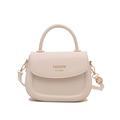 Borsa a sella minimalista in pelle PU beige con manico tondo e tracolla staccabile - Bianco