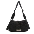 Schwarze gesteppte Puffer-Tasche mit Rautenmuster und verstellbarem breitem Schultergurt - Schwarz