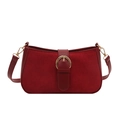 Dunkelrote Wildleder-Schultertasche mit goldener Schnalle und verstellbarem Riemen - Rot