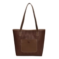 Borsa tote intrecciata marrone scuro con tasca frontale e cuciture a contrasto - Marrone