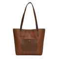 Grande borsa tote marrone con trama rettangolare a rilievo e tasca anteriore - Marrone