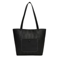 Grande borsa tote nera minimalista con cuciture a contrasto e pannelli testurizzati - Nero