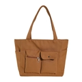 Borsa tote in nylon marrone capiente con tasche anteriori e doppi manici corti - Marrone
