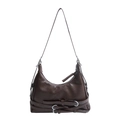 Bolso de hombro vintage marrón oscuro de piel sintética con hebillas plateadas decorativas de moda - Marrón