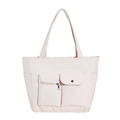 Grande borsa tote bianco crema con tasche multiple e manici per il pendolarismo quotidiano - Bianco Sporco