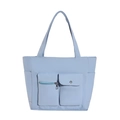 Light blue large capacity nylon tote bag with functional pockets and dual handles - Blue