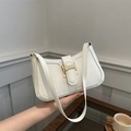 White faux leather minimalist underarm bag with gold metal buckle for women - White
