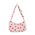 Rosa Schultertasche aus Cord mit Erdbeermuster und Reißverschluss für die Freizeit - Rosa