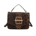 Chic leopard print handbag with large gold buckle and top handle, crossbody style - Brown