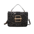 Minimalist leopard print crossbody bag with gold buckle and black strap for women - Black