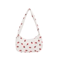 Schultertasche aus Cord in Off-White mit Erdbeermuster und breitem Riemen für Damen - Weiß