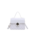 Elegant white crossbody bag with quilted texture and decorative gold floral clasp - White