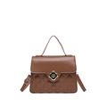 Brown quilted crossbody bag with golden flower lock and detachable strap - Brown