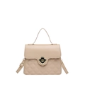 Elegant apricot quilted crossbody bag with golden clover-shaped twist lock detail - Khaki