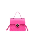 Rose red quilted crossbody bag with golden flower twist lock and top handle - Rose Red