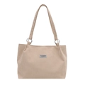 Minimalist beige corduroy tote bag with dual shoulder straps and silver rings - Khaki