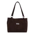 Minimalist large capacity corduroy shoulder bag in dark brown with metal rings - Dark Coffee