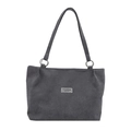 Minimalist dark gray corduroy tote bag with long shoulder straps and metal rings - Gray