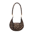 Fashionable leopard print hobo shoulder bag with wavy golden buckle for women - Brown Leopard