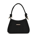 Schwarze gewebte Schultertasche mit goldener Hardware und verknotetem Seil-Schultergurt - Schwarz