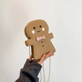 Gingerbread man crossbodytas met roze strik, gouden kettingriem en PU-leren afwerking - Khaki