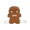 Schattige peperkoekman crossbody tas van bruin PU-leer met gouden ketting - Bruin