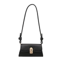 Classic black leather crossbody bag with gold metallic clasp and knotted strap detail - Black