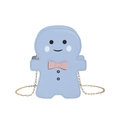Cute gingerbread man crossbody bag in light blue with pink bow and gold chain strap - Blue