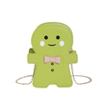 Cute green gingerbread man cartoon crossbody bag with gold chain and bow decoration - Green