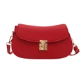 Chic red lychee pattern small crossbody bag with a round shape and golden metal lock - Red