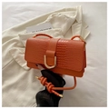 Chic orange faux leather crossbody bag with crocodile pattern and gold U-shaped buckle - Orange