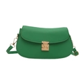 Minimalist green lychee grain leather saddle bag with gold buckle and shoulder strap - Green