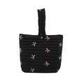 Borsa trapuntata nera con ricamo fiocco rosa e chiusura con bottone a pressione - Nero