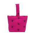 Elegante borsa trapuntata rosso rosa con ricamo a fiocco nero e design a righe - Rosa Rosso