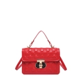 Elegante borsa trapuntata rossa con chiusura a T dorata e manico superiore lucido - Rosso