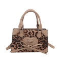 Minimalist leopard print small square handbag with heart charm and bow detail - Khaki