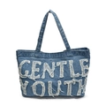 Denim-Tragetasche mit ausgefransten Gentle Youth Buchstaben und verstärkten Griffen - Hellblau