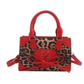 Bolso pequeño de leopardo minimalista con asas de cuero rojo y lazo de corazón - Rojo