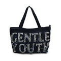 Dunkelblaue Denim-Tragetasche mit Gentle Youth Schriftzug und Vintage-Fransen - Dunkelblau