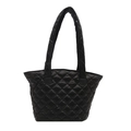 Borsa tote trapuntata da donna nera con cuciture a rombi e grande capacità spaziosa - Nero