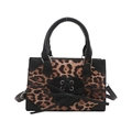 Minimalist leopard print handbag with heart leather patch and detachable strap - Black