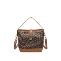 Retro leopard print bucket bag with brown leather trim and golden hardware - Brown